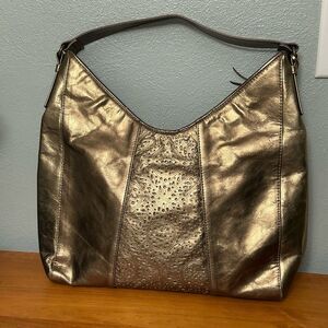 Rolfs shiny gold laser cut genuine leather shoulder bag purse